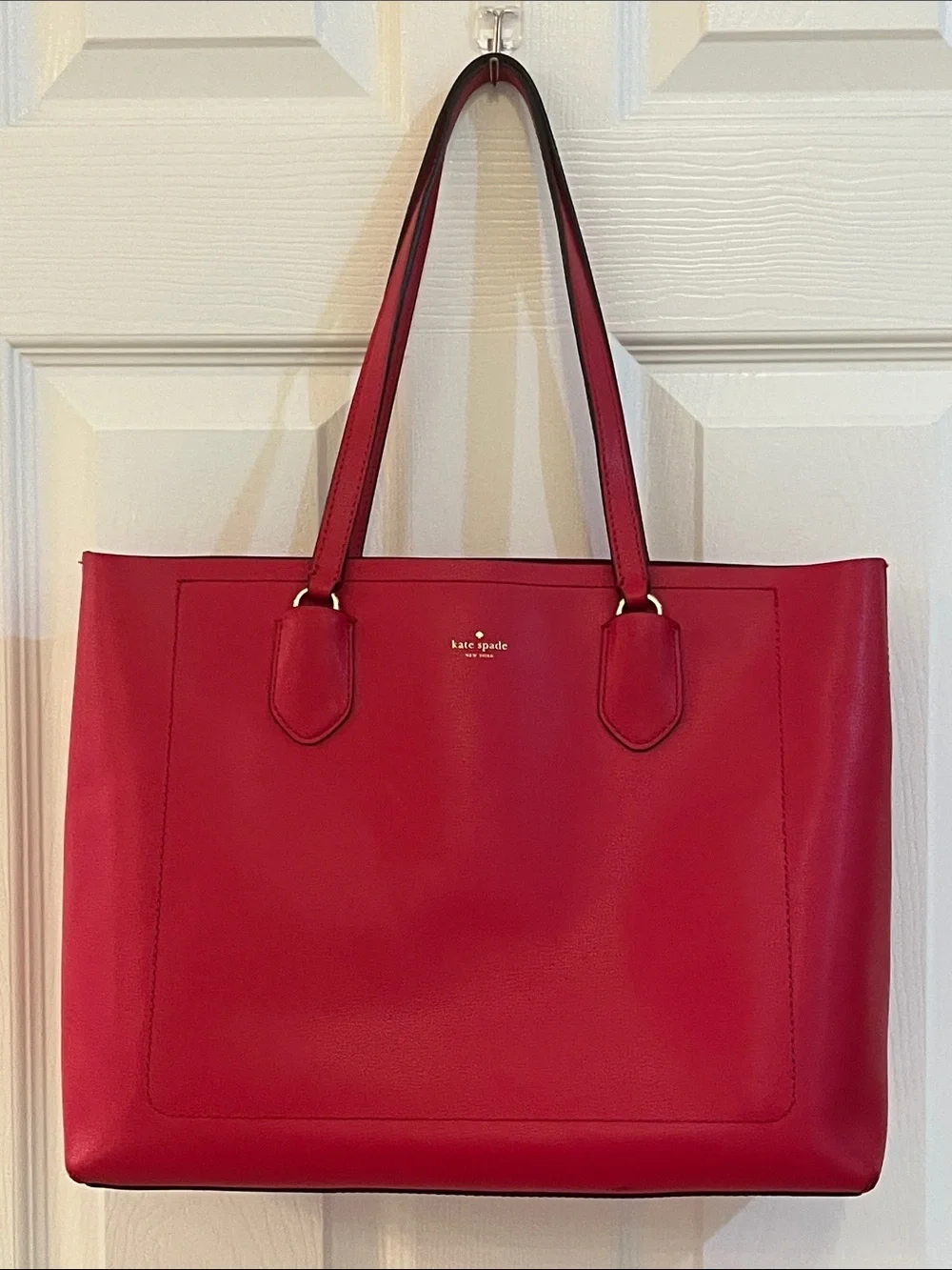 kate spade New York Red Leather Tote with Gold Logo Accent